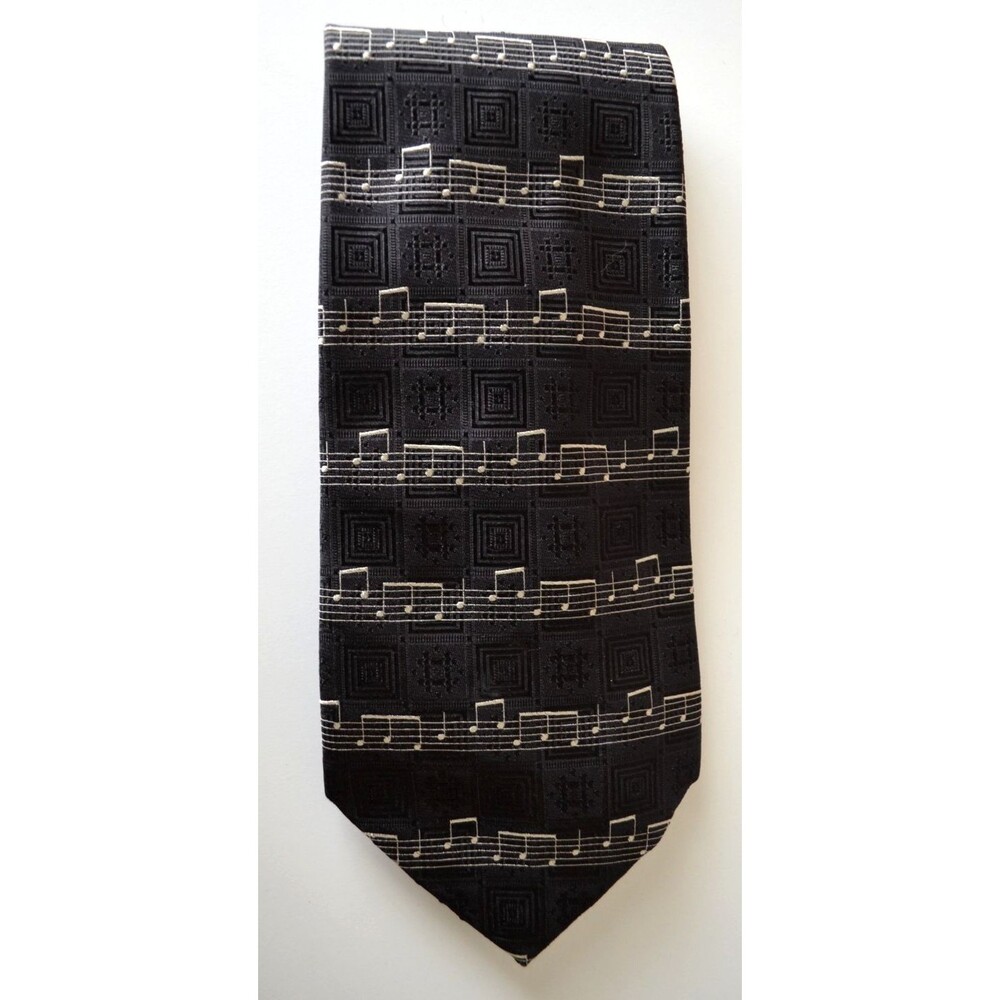 Men’s Black White Musical Note Silk Necktie Staff Tie Robert Talbott USA FLAW